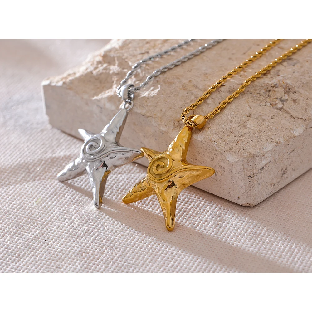 Starfish Pendant Necklace Rust Proof Statement 18K Gold Plated Waterproof Jewelry - KESLEY