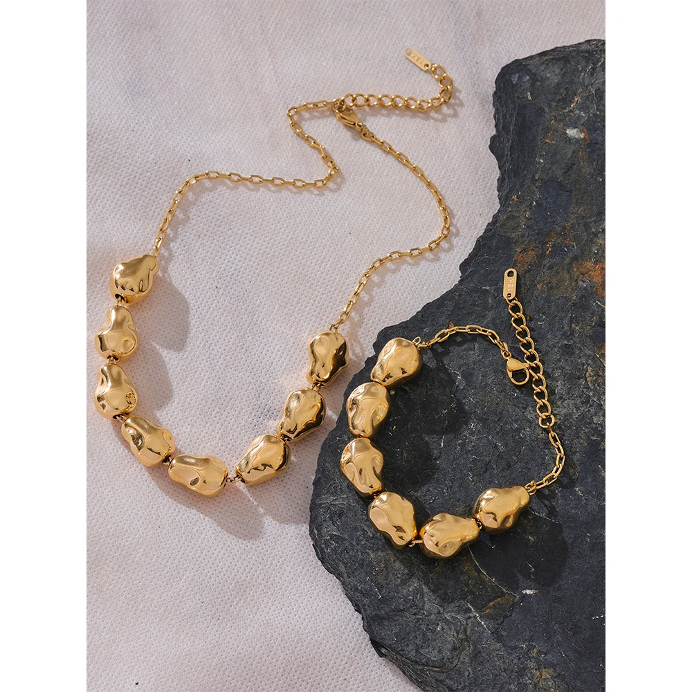KESLEY Waterproof Stainless Steel Statement Necklace Bracelet Set Gold Hypoallergenic Tarnish Free Fashion