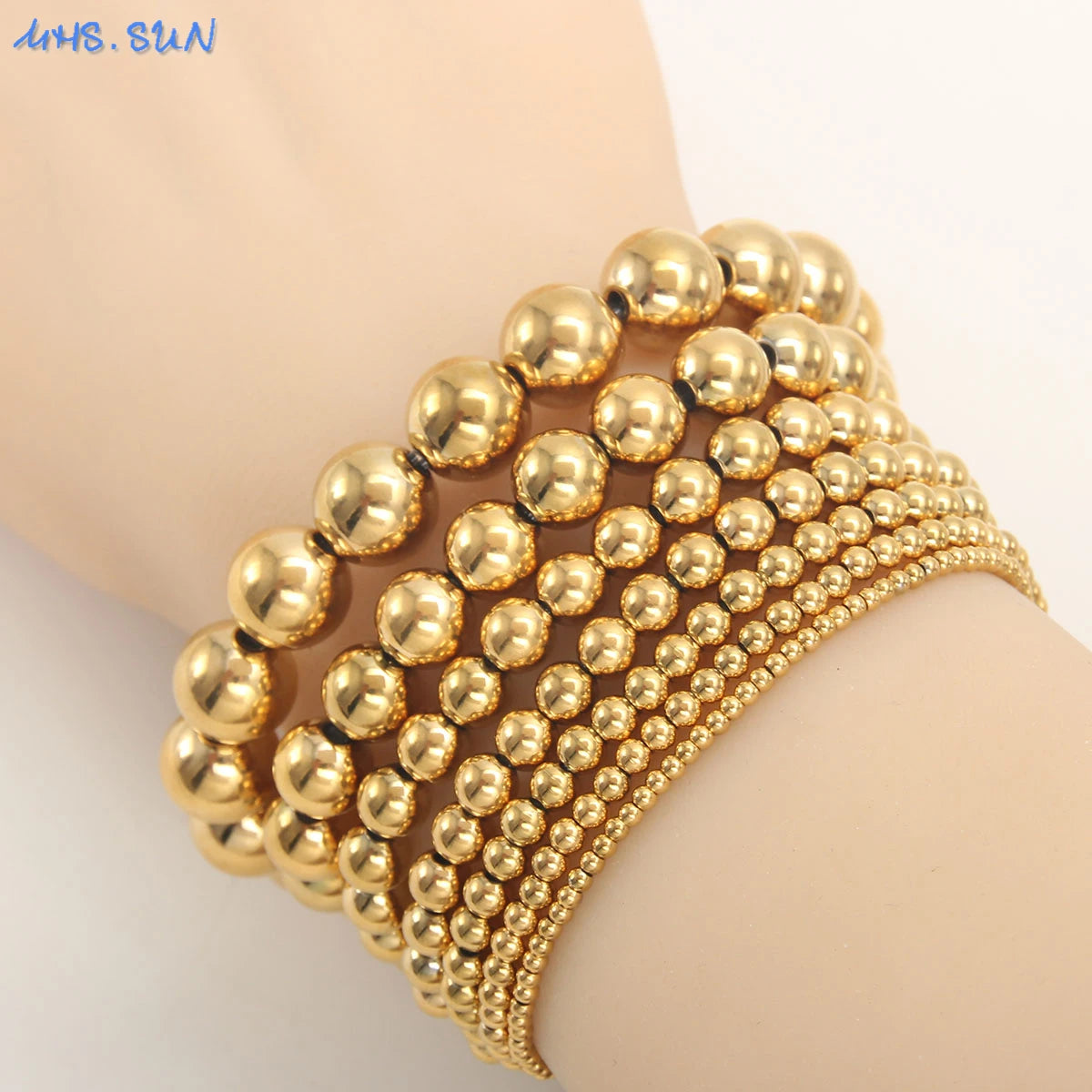 KESLEY Ball Bracelets Trend Stretch Stainless Steel Bracelets Gold Sliver Color 2MM