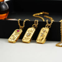 Stainless Steel Vintage Gold Plated Tarot Necklace for Women Sun Moon Square Pendant Necklaces