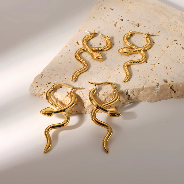 Snake Hoop Earrings 18K Gold plated stainless steel  Snake Hoops Waterproof Jewelry