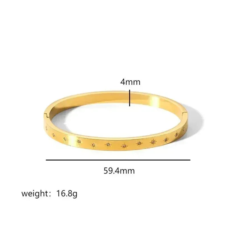 Bangle Bracelets for Stacking Waterproof Gold Plated Crystal Star Stainless Steel Bangles for Women Fashion Brand Jewelry