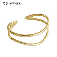 ANDYWEN New 925 Sterling Silver Gold Two Line Circle Bangle Bracelet