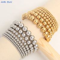 KESLEY Ball Bracelets Trend Stretch Stainless Steel Bracelets Gold Sliver Color 2MM