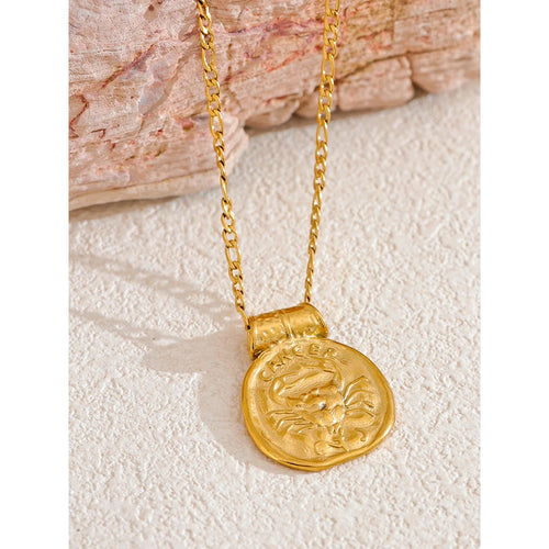 KESLEY Exclusive Waterproof  Zodiac Constellation Medallion Pendant Necklace Titanium Steel Luxury Fashion Jewelry Real 18K Gold Plated