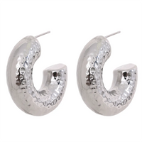 KESLEY Chunky Hoop Earrings Medium Size Hammered Stainless Steel C Shape Chunky Huggie Earrings Rust Proof Metal