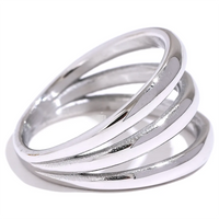 Yhpup Stainless Steel Geometric Hollow Layered Wide Ring Metal Texture