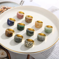 Bohemian Colorful Natural Stone Ring For Women Gold Silver Color
