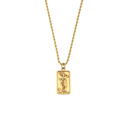 Tarot Card Necklace Stainless Steel 18K Gold Plated Square Pendant Necklaces Trending Jewelry