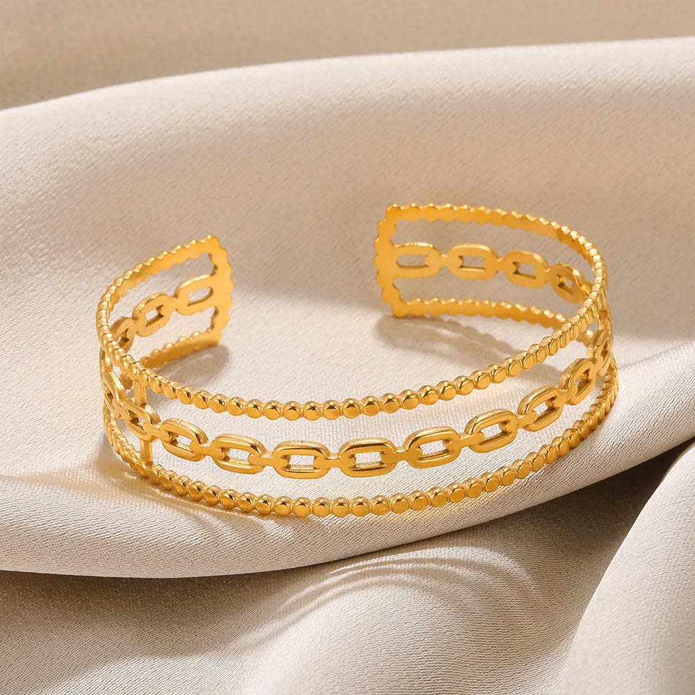 Vintage Smooth Irregular Twist Wide Bracelets For Women Gold Color