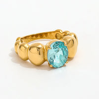 KESLEY High End PVD Tarnish Free Fashion Chunky Light Blue Stone Ball Ring Waterproof Rings