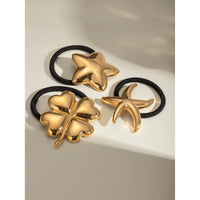 Stainless Steel 18K Gold Plated Glossy Four Clover Chubby Pentagram