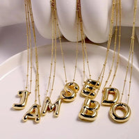 Vintage Stainless Steel Balloon Bubble Chunky Letter Necklace for Women 18K Gold Plated Initial Necklaces Collar Jewelry Gift KESLEY Waterproof Jewelry