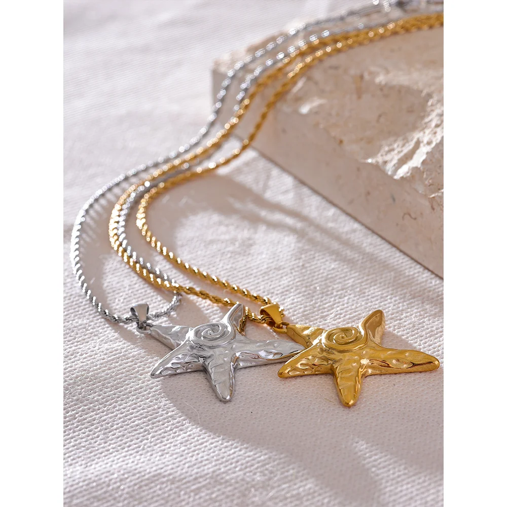 Starfish Pendant Necklace Rust Proof Statement 18K Gold Plated Waterproof Jewelry - KESLEY