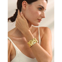 KESLEY Wide Large Stainless Steel Metal Cuff Open Bracelet Bangle 18K Gold PVD Plated Statement Waterproof Tarnish Free