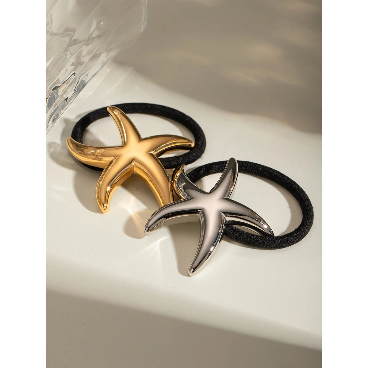 Hair Tie Jewelry KESLEY Starfish Hair Band Waterproof Stainless Steel 18K Gold Plated Glossy Slim Pentagram Hair Ring Hair