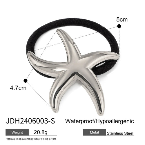 Hair Tie Jewelry KESLEY Starfish Hair Band Waterproof Stainless Steel 18K Gold Plated Glossy Slim Pentagram Hair Ring Hair