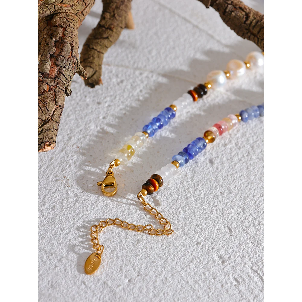 Yhpup Natural Stone Freshwater Pearl Lapis Lazuli Beads Chain Handmade