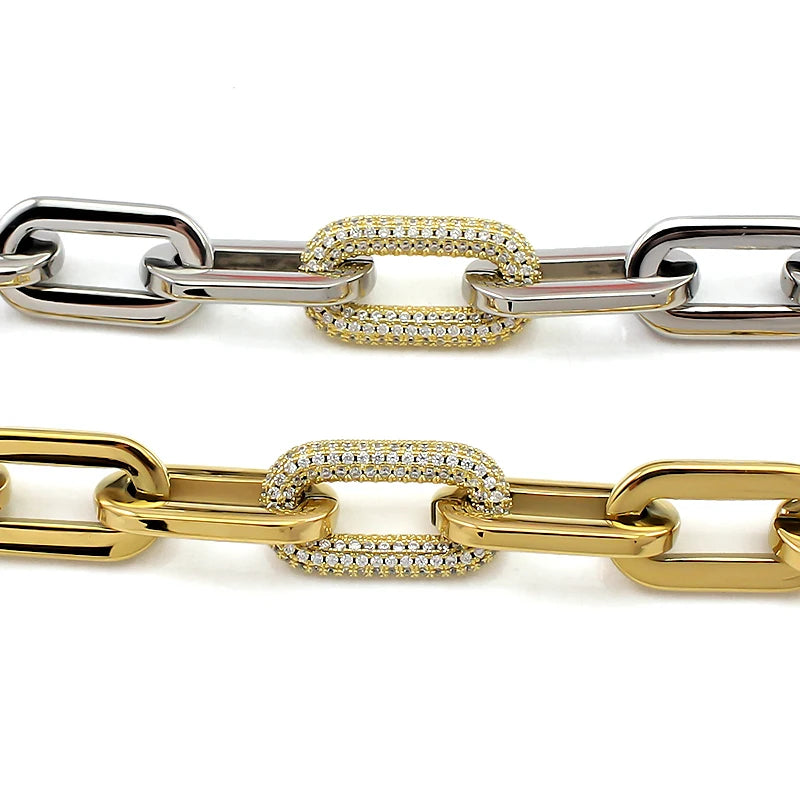 Stainless Steel Link Chain Bracelets for Women Men Crystal Link