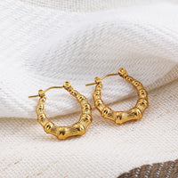 Fashion Glossy Stainless Steel Chunky Hoop Earrings for Women Gold KESLEY