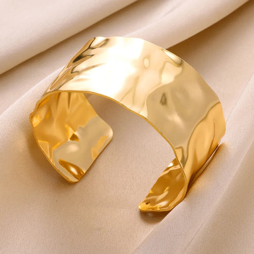 Vintage Smooth Irregular Twist Wide Bracelets For Women Gold Color