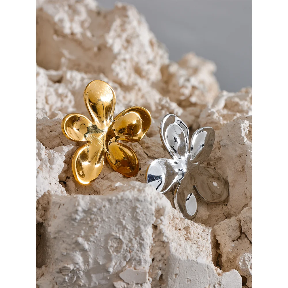 KESLEY Wholesale Stainless Steel Flower Metal Brooches Gold Silver