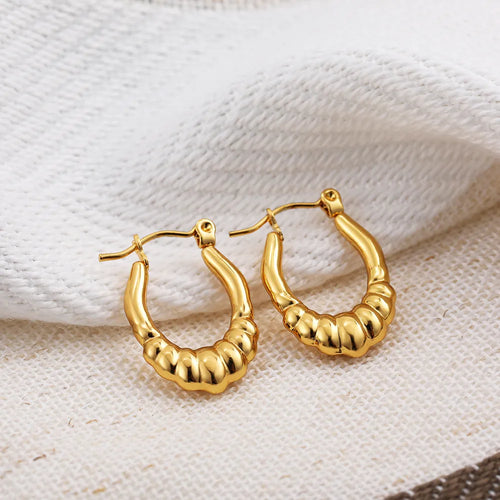 Fashion Glossy Stainless Steel Chunky Hoop Earrings for Women Gold KESLEY