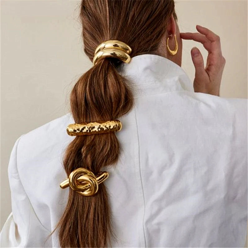 Fashion Large Geometric Metal Hair Bands Elastic Hair Scrunchies