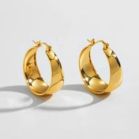 KESLEY Stainless Steel Gold Color Round Chunky Hoops Earrings for Women Luxury Medium Size Hoops