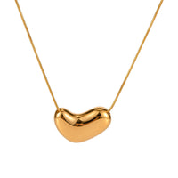 Heart Bean Necklace 18K Gold Plated Stainless Steel Snake Chain Waterproof Hypoallergenic