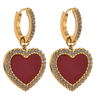 KESLEY Heart Dangle Charm Earrings Cubic Zirconia Stainless Steel Shell Acrylic Heart Drop Earrings