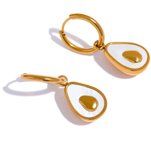 Yhpup Golden Avocado Drop Stainless Steel Fruit Huggie Hoop Earrings