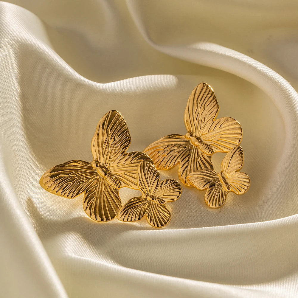 KESLEY Stainless Steel Butterfly Dangle Earrings Statement Jewelry 18K Gold Plated Waterproof