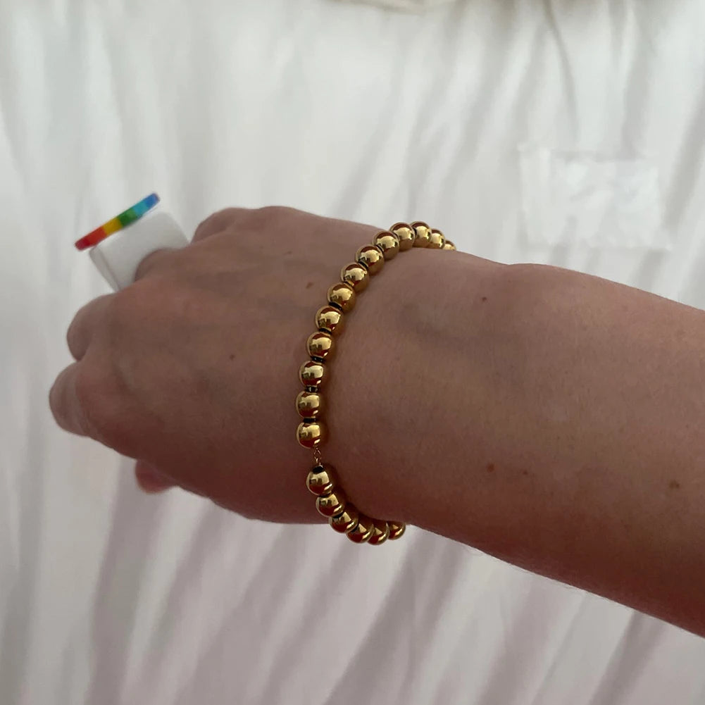 Ball Bracelets Stainless Steel ball Beads Cuff Bracelet for Women men Gold Silver