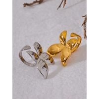 Yhpup Exquisite Stainless Steel Butterfly Ring Waterproof 18K PVD