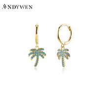 ANDYWEN 925 Sterling Silver Leaf Tree Green Turquoise Drop Earring