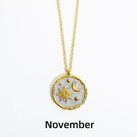 Zodiac Constellation Necklaces Vintage Moon Sun Crystal Birthstone Necklace for Women Stainless Steel