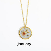 Zodiac Constellation Necklaces Vintage Moon Sun Crystal Birthstone Necklace for Women Stainless Steel