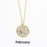 Zodiac Constellation Necklaces Vintage Moon Sun Crystal Birthstone Necklace for Women Stainless Steel