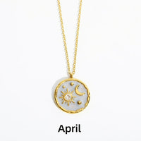 Zodiac Constellation Necklaces Vintage Moon Sun Crystal Birthstone Necklace for Women Stainless Steel