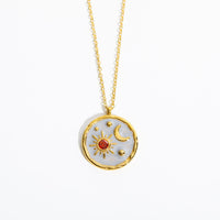 Zodiac Constellation Necklaces Vintage Moon Sun Crystal Birthstone Necklace for Women Stainless Steel