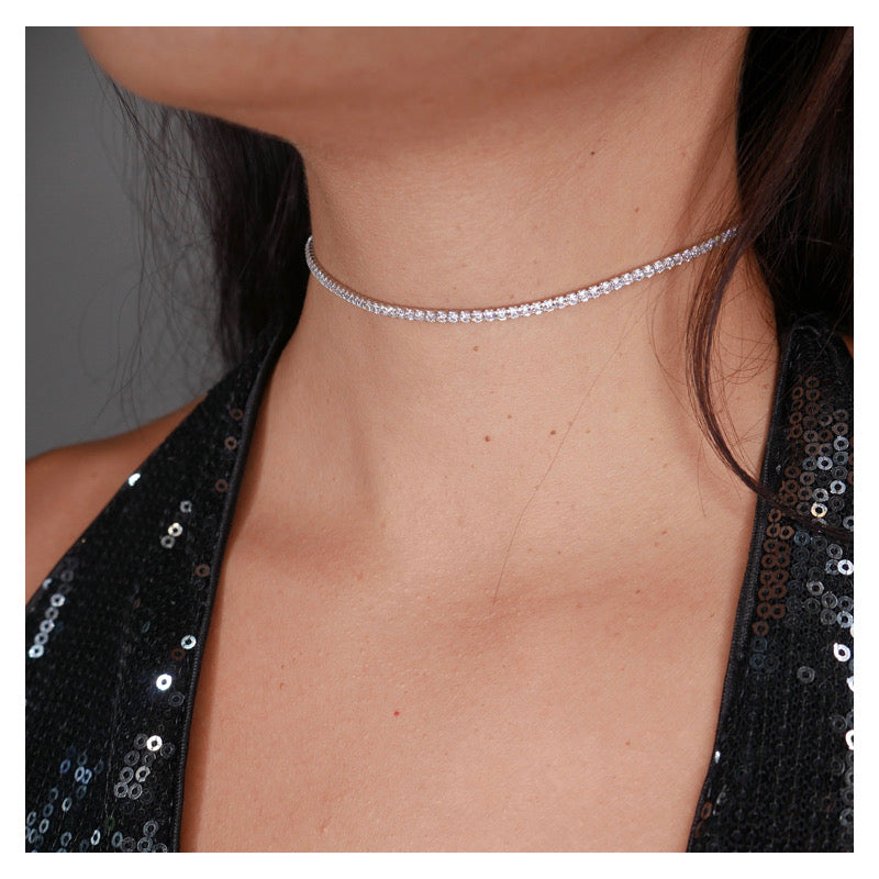 necklace, necklaces, chokers, 14 inch necklace, 16 inch necklace, jewelry, womens jewelry, tennis choker, tennis diamond cz choker necklace chokers, circle diamond necklace sterling silver choker, sparkly choker, sparkly necklace Kesley Boutique, shopping in Miami, trendy necklaces, popular necklaces , water resistant jewelry , silver necklaces, nice necklaces, birthday gifts, anniversary gifts, kesley jewelry
