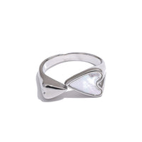 Yhpup Shell Acrylic Heart Stainless Steel Stylish Ring 2023 For Women