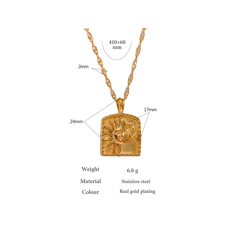 Sun Pendant Necklace Waterproof Gold Plated Stainless Steel Abstract Necklace | Necklace Sun Pendant | Pendant Sun
