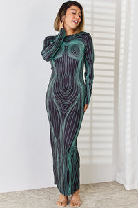 Anatomy Tight Long Dress Sexy Casual Women's Fashion Cutout Round Neck Long Sleeve KESLEY Maxi Dress