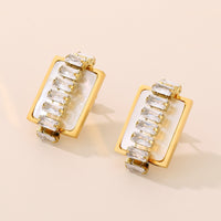 Square Stud Earrings Real 18K Gold Plated Hypoallergenic Waterproof Jewelry Titanium Steel Inlaid Zircon Stud Earrings