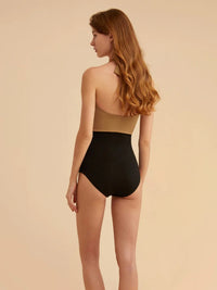 Contrast Halter Neck One-Piece  Swimsuit Color block Women's One piece bathing suit