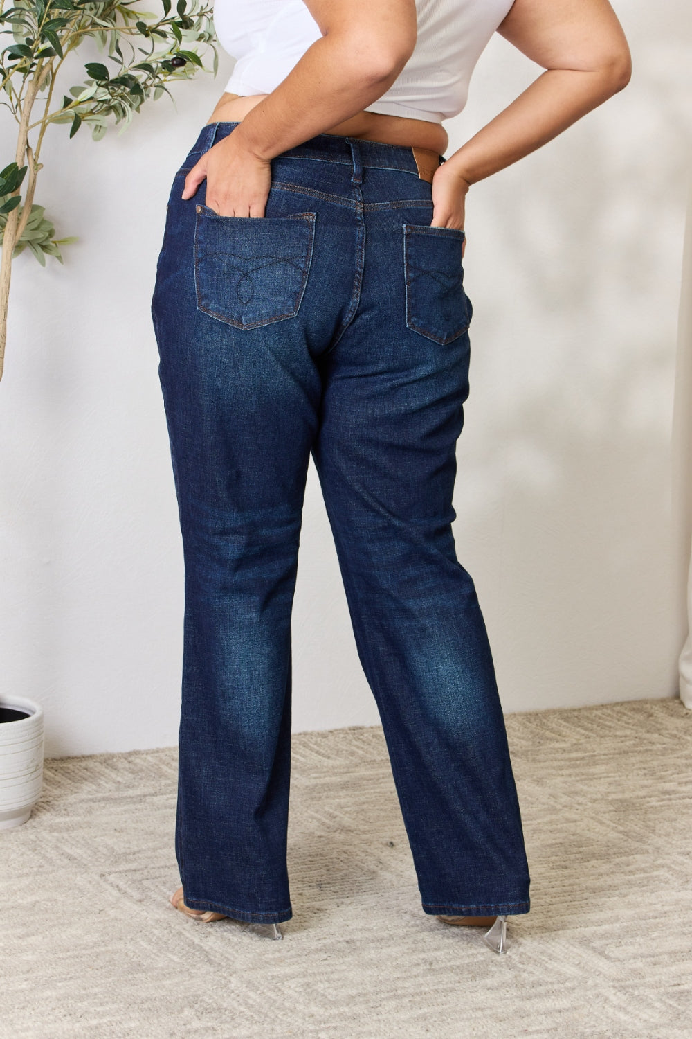 KESLEY Button-Fly Straight Leg Jeans Petite and Plus Size Denim Pants Cotton