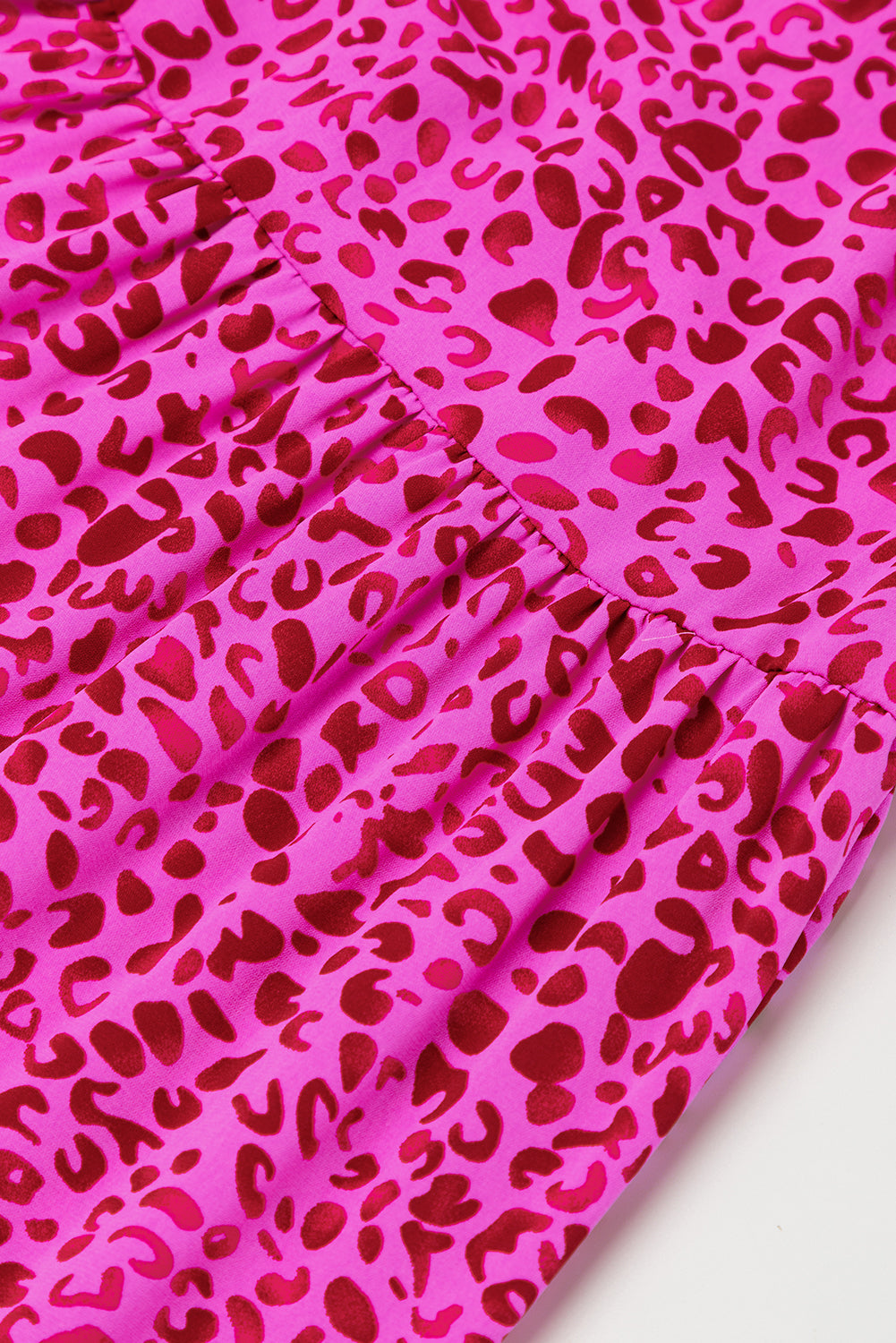 Pink Short Sleeve Long Dress Casual Womens  Fashion Leopard Print Ruffled Trim Tiered Maxi Dress