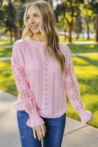 Fashion Sweater Women's Casual Openwork Lantern Sleeve Dropped Shoulder Sweater